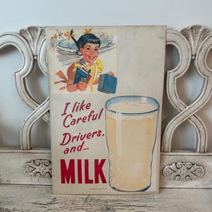 Cartel publicitario de tienda de comestibles vintage - Cartel de leche vintage - Cartel publicitario - Auténtico