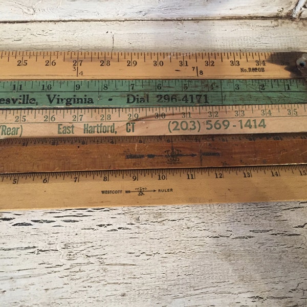 8 Vintage Wooden Yard Sticks and Rulers - Assorted Sizes - Advertising Rulers
