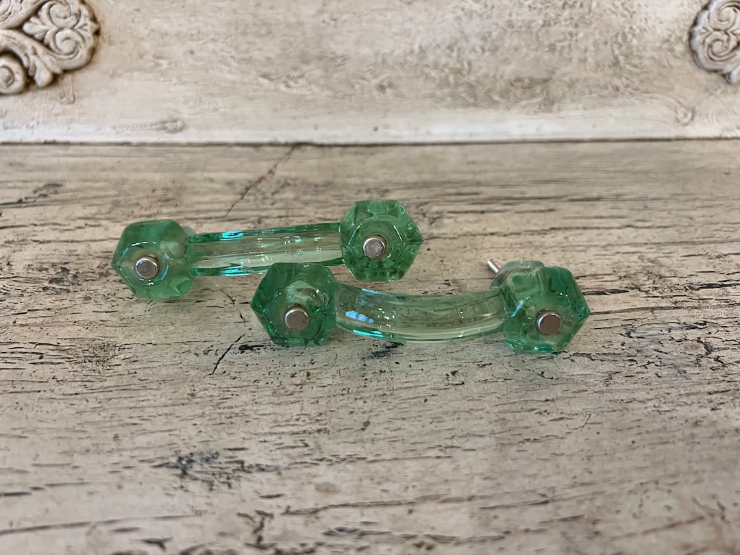 Vintage Green Glass Drawer Pulls Set of 2 Authentic Vintage Etsy