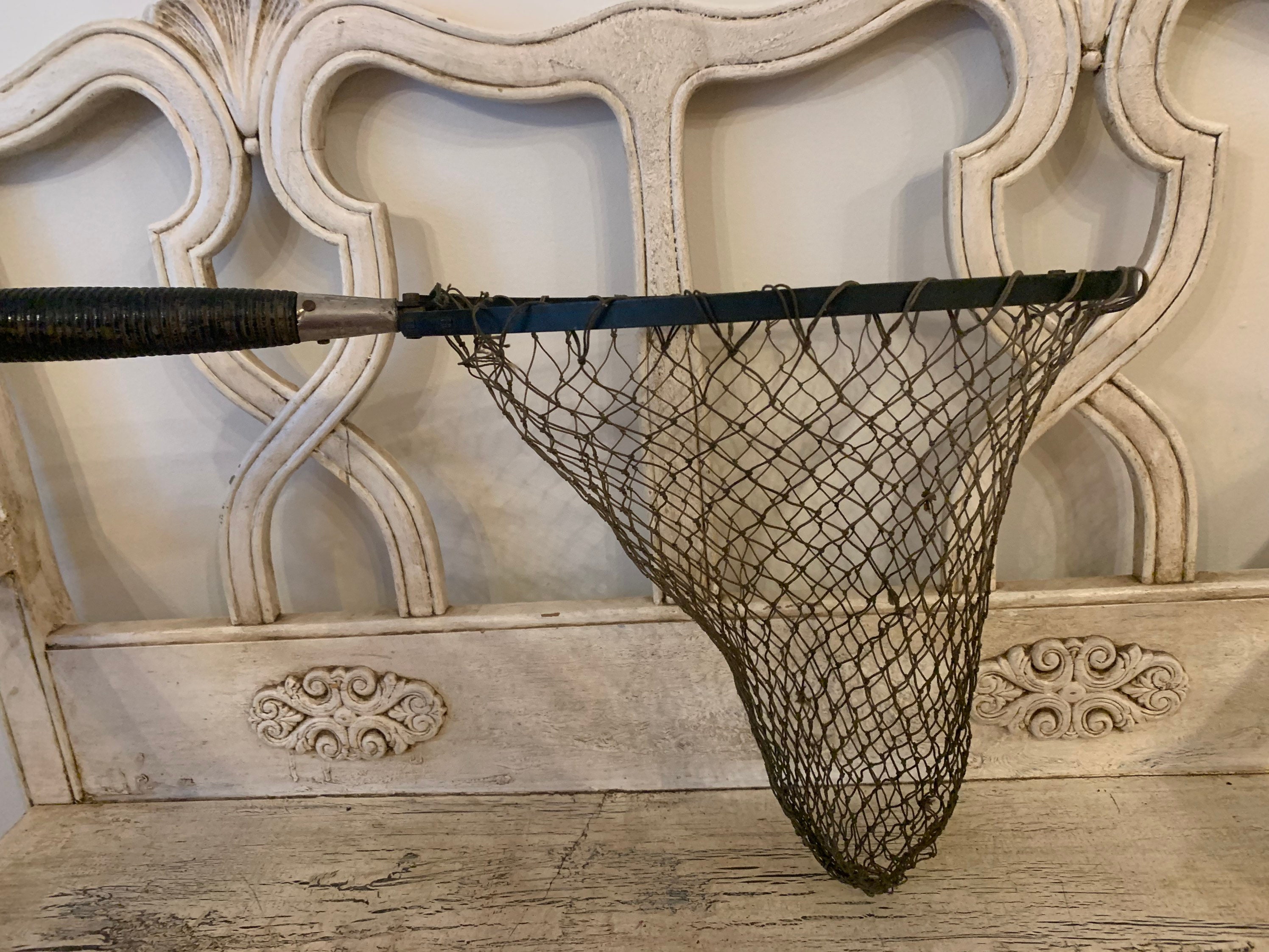 Small Vintage Wooden Fishing Net Rustic Nautical Decor Etsy