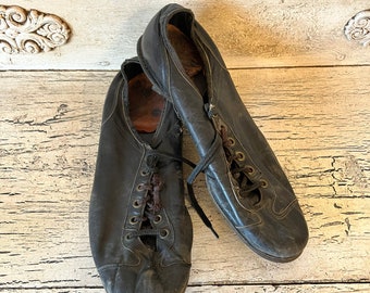 brown leather baseball boots