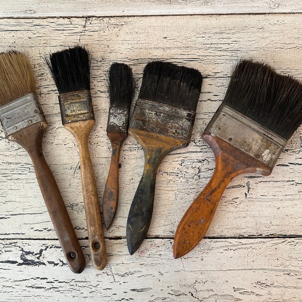 Collection of Vintage Paint Brushes - Instant Collection of Rustic Wood Brushes