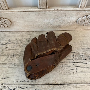 Antique Leather Baseball Glove or Catchers Mitt  - Rustic Decor - Game Room, Man Cave Decor