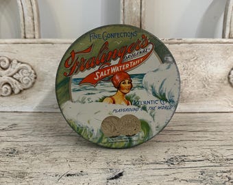 Vintage Candy Tin - Fralinger's Salt Water Taffy - Atlantic City, NJ - Lightly Distressed