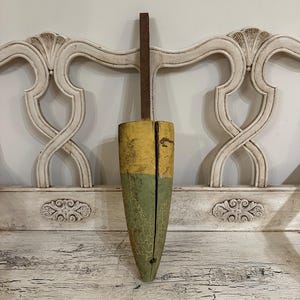 Rustic Wooden Lobster Buoy - Weathered, Cracked Wooden Fishing Float - Nautical Beach Decor