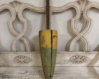 Rustic Wooden Lobster Buoy - Weathered, Cracked Wooden Fishing Float - Nautical Beach Decor