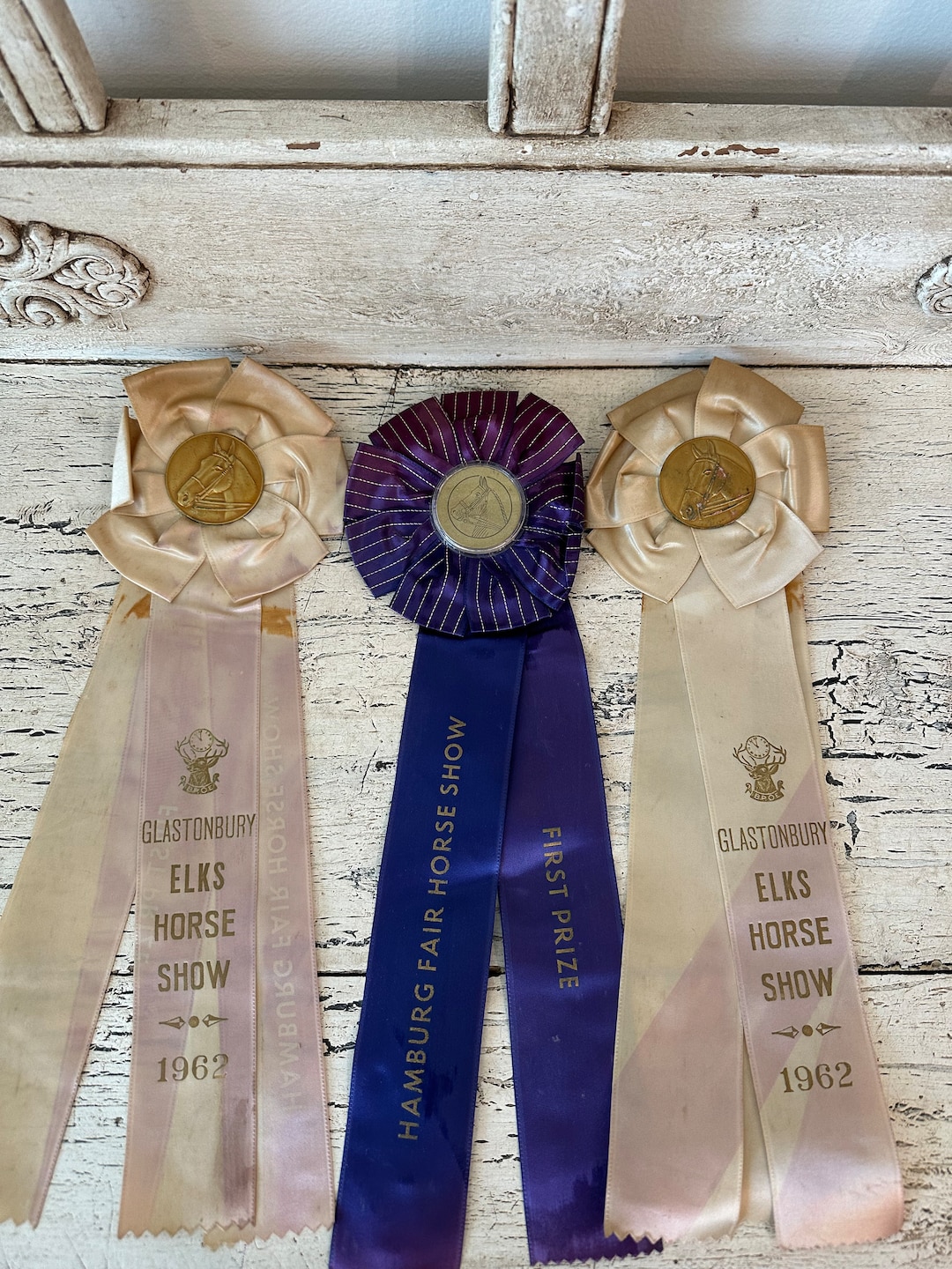 3 Vintage 1960s Horse Show Equestrian Ribbons - Heavily Distressed ...