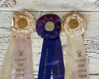 3  Vintage 1960s Horse Show Equestrian Ribbons - Heavily Distressed & Tattered