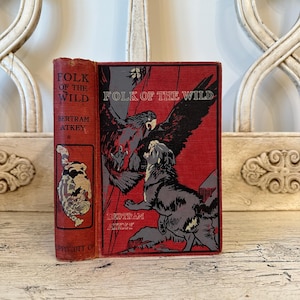 Antique Wildlife Book - Folk of the Wild, 1907 - Great Cover Art - Red and Gray Book
