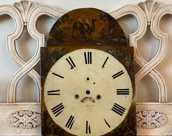 Antique Grandfather Clock Face - Hand Painted, Metal - Distressed - For Steampunk Decor or Restoration