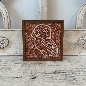 Small, Kitschy Carved Owl Wall Hanging - Cabin or Cottage Decor - 1970s Handmade Art