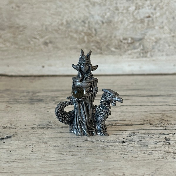 Vintage Pewter Witch with Dragon - Ballena Bay Pewter - 1985