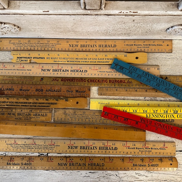 14 Vintage Rulers - Wooden Rulers Mixed Lot - Advertising Rulers
