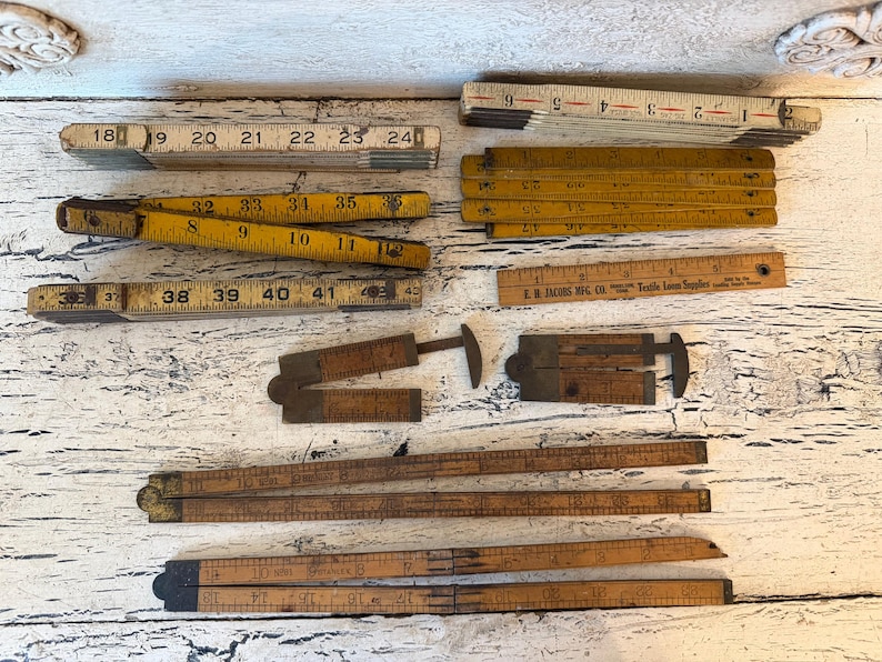 Vintage Wooden Folding Ruler Lot - Stanley, Zig Zag, Boxwood and Brass ...