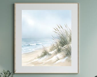 Winter Sand Dunes Coastal Wall Art 20x20 – Beach Grass & Ocean Print, Neutral  Decor, Beach Artwork