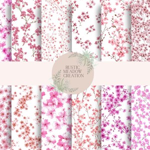 Bakgrundspapper med rosa akvarellblommor, skräpjournal, scrapbooking, kort, pyssel, digitalt, utskrivbart papper. M0064