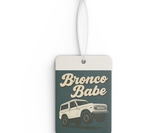 Bronco Babe Car Air Freshener | Retro SUV Illustration, Vintage Script