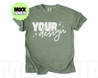 Comfort Colors 1717 Moos Mockup | Flat Lay T-Shirt Mockup | POD Mockup für Shirt Designs | C1717 Moos Unisex Foto