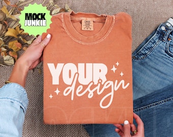 Comfort Colors 1717 Yam Mockup: Fall Hand Held Flat Lay T-Shirt (JPEG Digital Download)