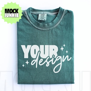 Comfort Colors 1717 Blue Spruce Mockup, Folded Flatlay T-Shirt Mockup, Real Photo JPEG, POD Mockup for Shirt Designs, C1717 Blue Spruce Mock