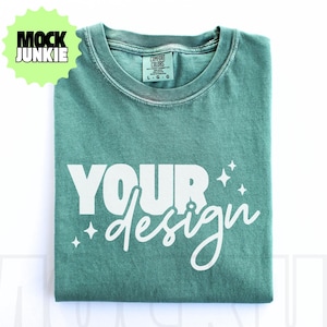 Comfort Colors 1717 Light Green Mockup, Folded Flatlay T-Shirt Mockup, Real Photo JPEG, POD Mockup for Shirt Designs, C1717 Light Green Mock