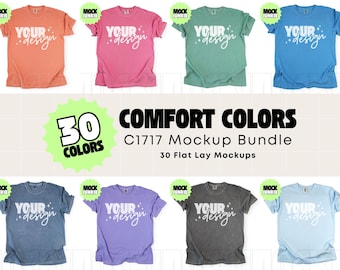 Comfort Colors 1717 Shirt Mockup Bundle | 30 Colors C1717 Flat Lay Digital Mockups | T-Shirt PSD & JPEG Mockups for POD Sellers