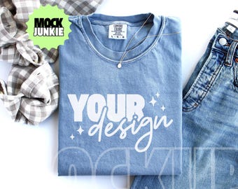 Maquette bleu jean Comfort Colors 1717 : t-shirt plat (téléchargement numérique JPEG)