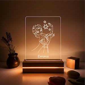 Frozen Elsa LED Lamp, Engraved Name Night Light, Disney Princess Gift, Gift for Daughter