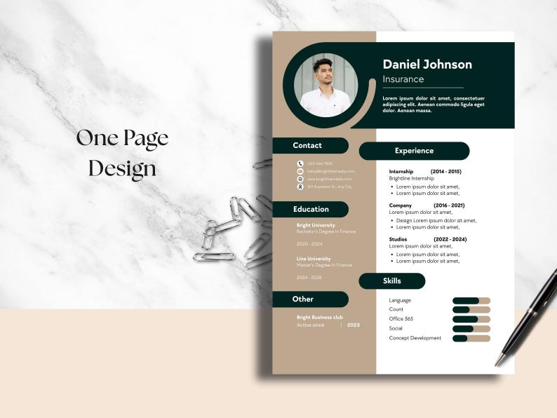 Modern Resume Template: Stylish CV Design With 5 Color Options ...