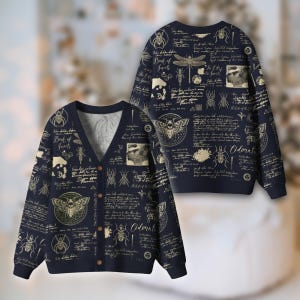 Entomology Cardigan, Dark Academia Clothing, Insect Pattern Cardigan, Moth Beetle Shirt, Witchy Gift, Biology Teacher