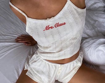 Gepersonaliseerde bruidlingerieset, aangepaste mevrouw Lace shorts, bruidspyjama, geschenkdoos bruiloft ochtend, pyjama huwelijksreis