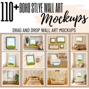 110+ Boho Wall Art Mockups, Boho Style Frame Mockup Bundle, Mid Century Modern Templates, Canva wall art mockups - Drag and Drop