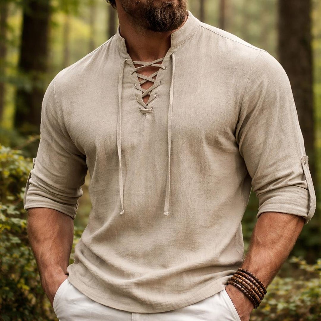 Viking Medieval Tunic Shirt for Men – Lace up Renaissance Pirate Shirt ...