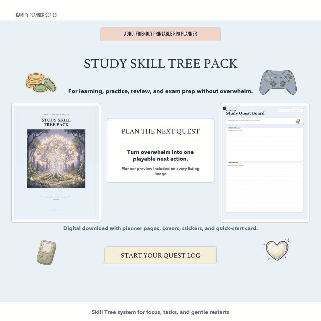 Study Skill Tree Pack | Adhd-friendly RPG Planner Printable | Cozy ...
