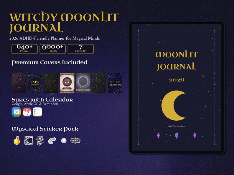 2026 ADHD Digital Planner Dark Mode | Witchy Goodnotes Planner iPad ...