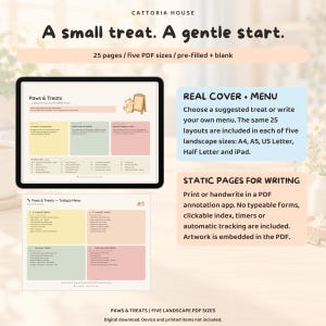 Dopamine Menu Printable PDF, Cat Treat Reward Tracker, ADHD Task Pairing and Low Energy Worksheets, Five Paper and iPad Sizes