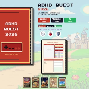 ADHD Digital Planner 2026 | 8-bit RPG Pixel Art Gamified Life Organizer | GoodNotes iPad PDF
