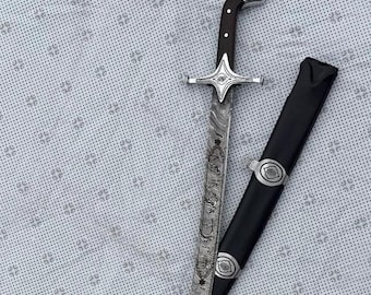 Handmade Damascus Steel Zulfiqar Sword: Islamic Ottoman Shamshir with Leather Sheath
