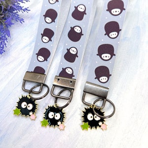 Key Fobs Faux Leather Wristlet Keychain Anime Wrist Lanyard Key Fobs Birthday Gift Soot Sprite Anime Keychain Key Fobs Faux Leather Wristlet