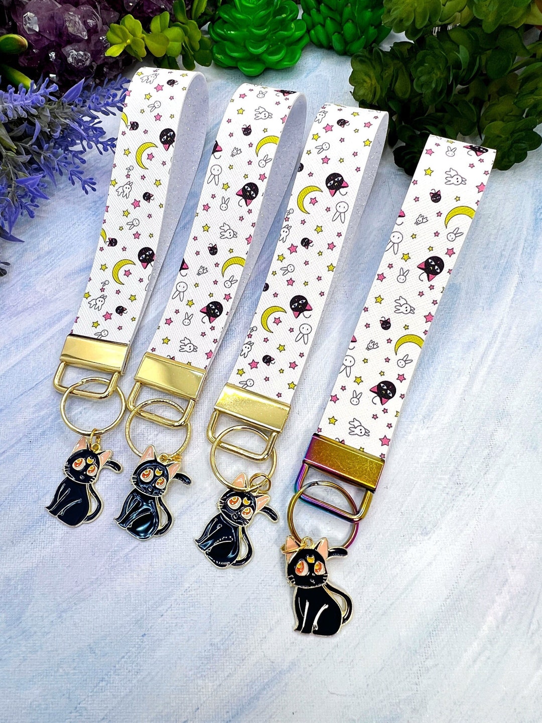Anime Key Fobs Faux Leather Wristlet Keychain Anime Luna Etsy