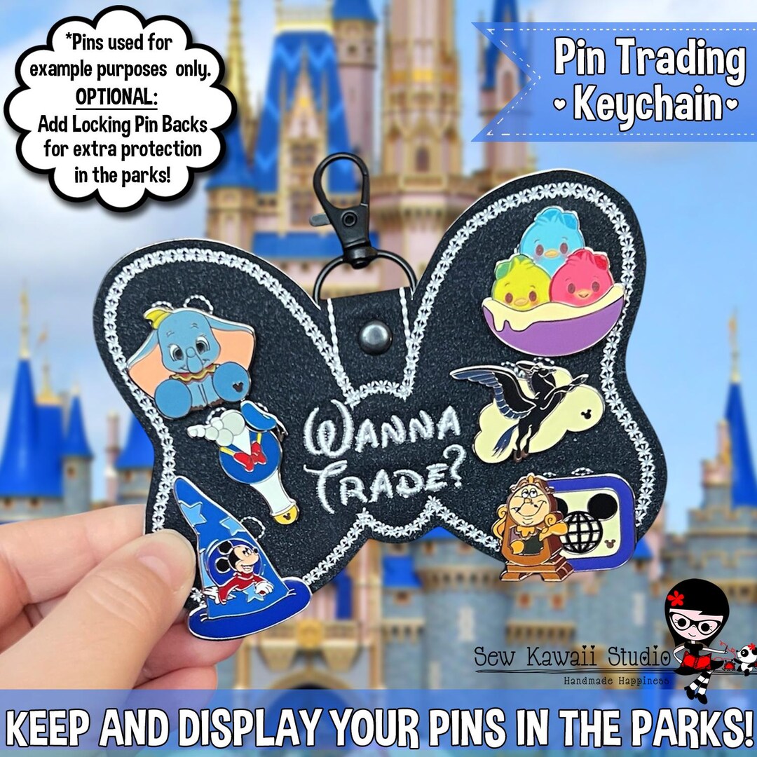 Embroidered Pin Trading Keychain - Faux Leather Enamel Pin Holder ...