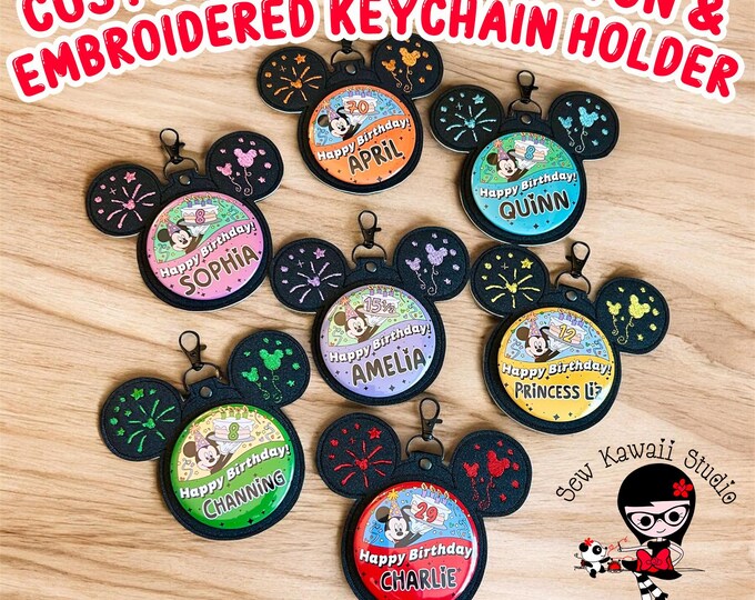 Custom Birthday Button Keychain Button Holder Custom Badge Button ...