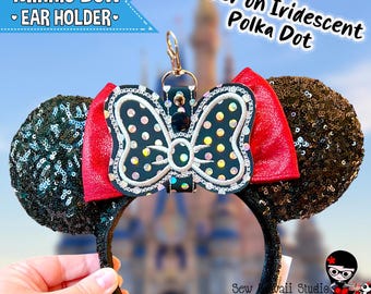Mickey Ears Holder Backpack Bow Ear Holder Mickey Ears Saver Holder Clip-on Keychain Mickey Ear Display Hat Clip Silver Polka Dots on Black