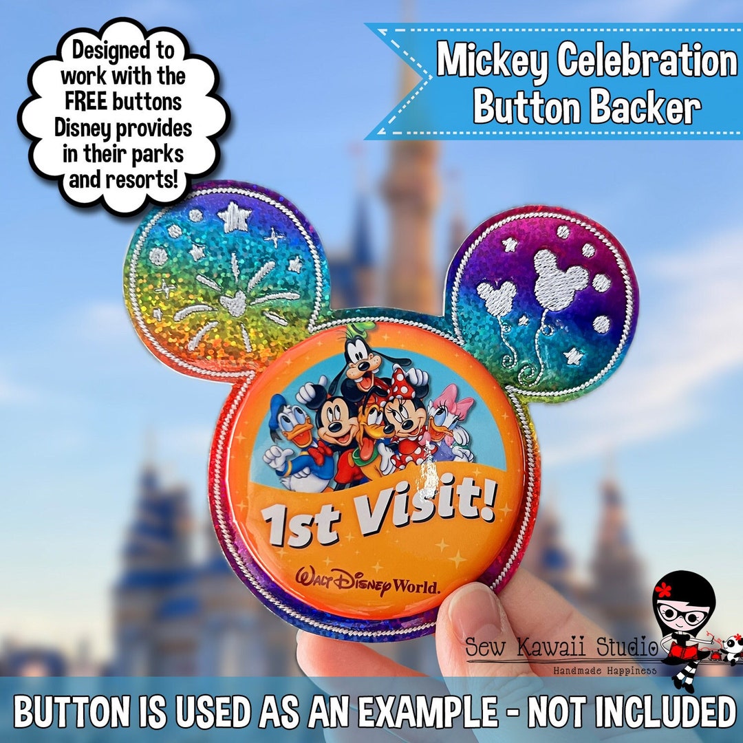 WDW Button Backer Mickey Button Holder Rainbow Frame Celebration Button