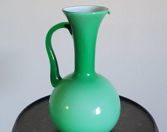 Vintage MCM Empoli Italiaanse groene glazen kanvaas uit het midden van de eeuw, modern 1977