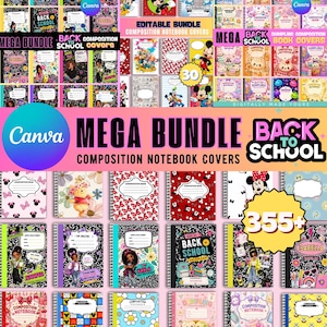 Editable Composition Notebook Cover Templates, Back to School Mega Bundle, Canva Notebook Covers, Printable School Binder Covers