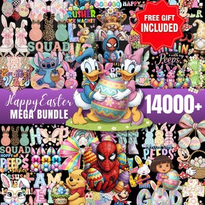 14000以上のイースター漫画PNGバンドル、イースターヤーン、漫画イースターPNG、バニー、スーパーヒーロートレンド、デジタルダウンロード、昇華デザイン、イースターSVG