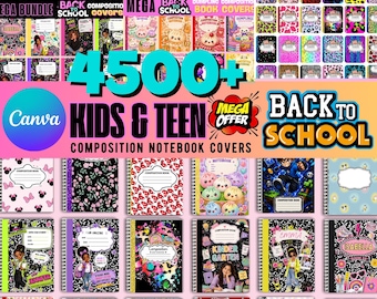 Bewerkbare sjablonen voor omslagen van schrijfblokken, Megabundel voor de start van het schooljaar, Canva-omslagen voor schrijfblokken, Printbare omslagen voor schoolmappen