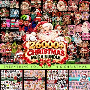 Paquete de más de 26000 imágenes PNG navideñas, diseños de sublimación navideña, Feliz Navidad PNG, Grich, Gnomo, Dibujos animados, Santa PNG, Vaso y Camiseta