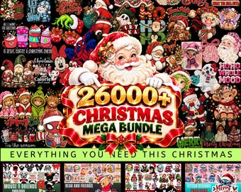Bundel met meer dan 26.000 kerst-PNG's, kerstsublimatieontwerpen, vrolijke kerst-PNG's, Griffioen, kabouter, cartoons, kerstman-PNG's, drinkbekers en T-shirts.